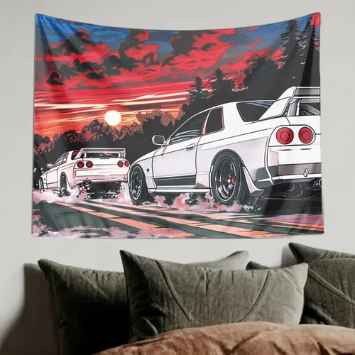 Vista 16 de QEOPGNE Tapiz de pared grande Jdm Anime Sunset Japanese Car S13, tapiz de pared para dormitorio, sala de estar, decoración estética, tapices de 30 x