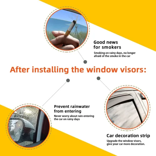 Vista 4 de 4 piezas de viseras de ventana con protector de lluvia y tintado ahumado compatible con 2010-2017 Terrain, deflector de ventilación adhesivo