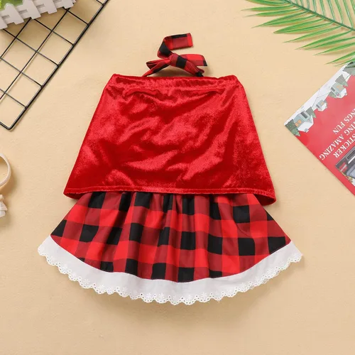 Vista 2 de Vestido de Navidad para mujeres y niños sin mangas con capa roja disfraz de Navidad familiar