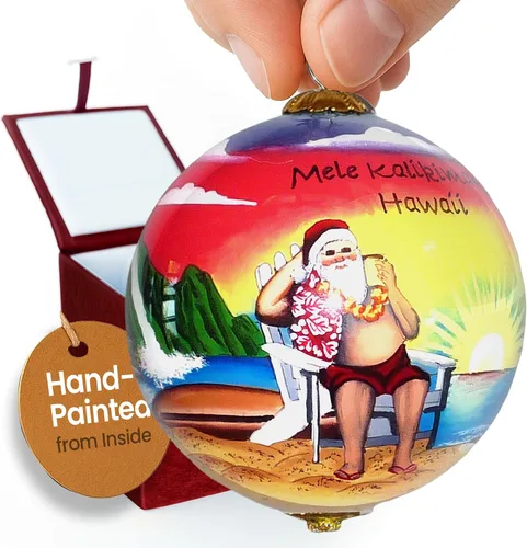 Vista 10 de Hawaiian Beach Life - Adorno hawaiano coleccionable de cristal pintado a mano con caja de regalo NB/H