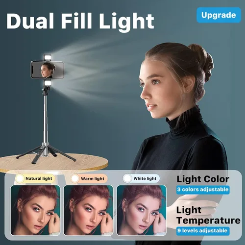 Vista 6 de MYBAT PRO - Trípode para selfie stick con control remoto, 4 en 1 extensible portátil Bluetooth Selfie Stick con luces y trípode para teléfono