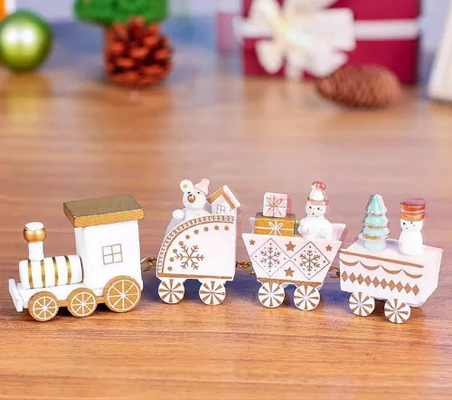 Vista 9 de Happy Trees - Tren de Navidad de madera con muñeco de nieve, mini tren de decoración para fiesta de Navidad, juguetes de adorno de tren de Navidad