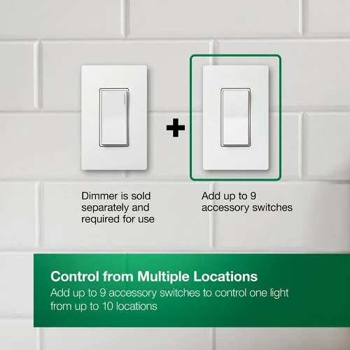 Vista 4 de Lutron Sunnata Interruptor accesorio de encendido/apagado, solo para uso con reguladores LED+ Sunnata, ST-AS-BL, Negro