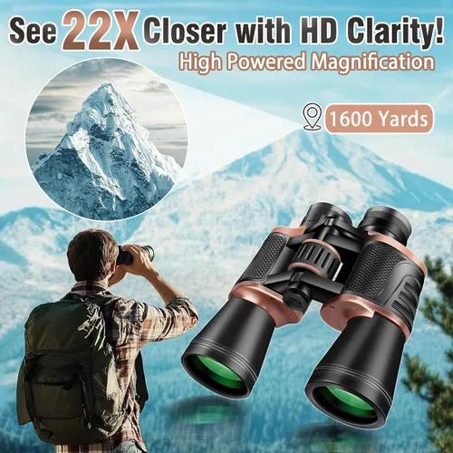 Vista 2 de Prismáticos 22x50 para adultos de alta potencia, prisma BAK-4 HD FMC, prismáticos profesionales resistentes al agua para observación de aves, caza