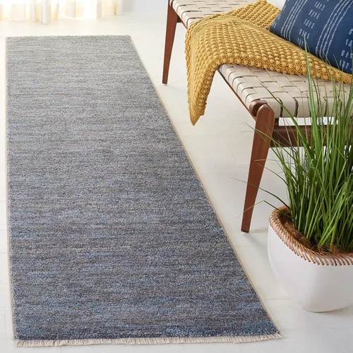 Vista 2 de SAFAVIEH Lasa Collection - Alfombra para pasillo, 2 pies 3 pulgadas x 8 pies, color azul y gris, diseño de flecos sólidos, no desprende pelusa