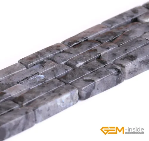 Vista 3 de GEM-Inside - Cubo cuadrado de piedra de larvikita negra natural de 0.157 x 0.512 in, columna cuboidea, cuentas de chakra para fabricación de joyas