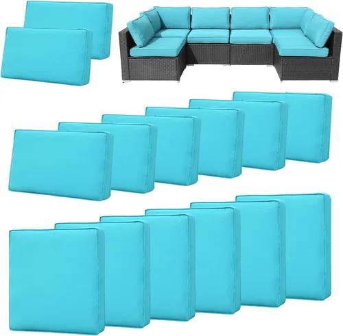 Vista 14 de 14 Piezas Fundas de Cojines para Patio Reemplazo Fundas de Cojines para Sofá de Exterior A Prueba de Salpicaduras Juego de Fundas para Sofá