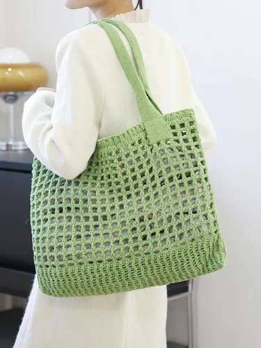 Vista 8 de ENBEI Bolsos grandes de playa para mujer, bolsos de hombro, bolso de punto, bolso de mano estético para playa de ganchillo, lindo bolso de mano