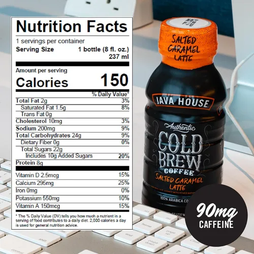 Vista 2 de Java House Botellas de café frío listas para beber, café con leche de caramelo salado, paquete de 12 botellas de 8 onzas, 100% café arábica