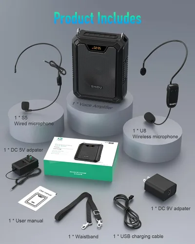 Vista 8 de SHIDU 30W Amplificador de voz con micrófono inalámbrico y auriculares de micrófono IPX6 Waterproof Amplifier Wireless & Wired Microphone Bluetooth