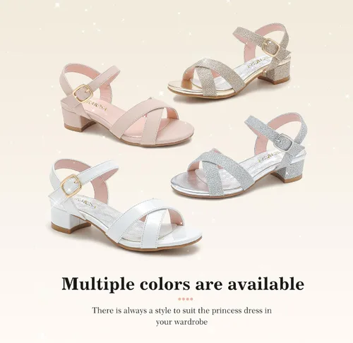 Vista 7 de Sandalias para niñas, tacones para niños, puntera abierta, correa al tobillo, zapatos de vestir, flores para boda, fiesta para niños pequeños
