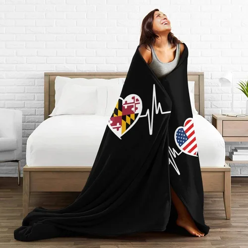 Vista 5 de Manta de franela cálida y ultrasuave con la bandera de Estados Unidos y Maryland, manta negra para todas las estaciones, decoración del hogar