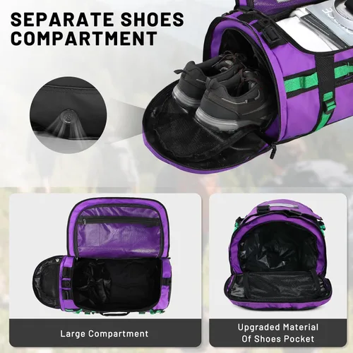 Vista 19 de MIER Mochila deportiva grande con compartimento para zapatos, resistente y resistente al agua, azul marino, 45L