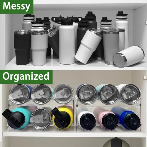 Vista 3 de Spaclear Paquete de 2 organizadores de botellas de agua, estante apilable de almacenamiento de despensa de cocina, soporte de botella de agua