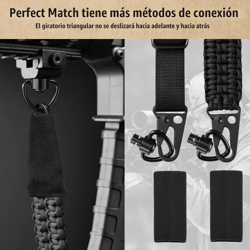Vista 7 de VVAAGG Correa de 2 Puntos QD Ajustable de 550 Paracord con Gancho de Metal y Giratorias de Correa QD para Caza