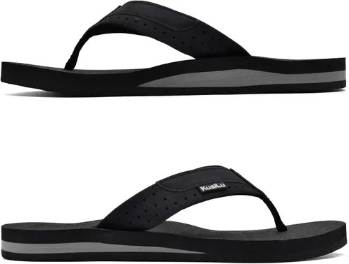 Vista 4 de KuaiLu - Sandalias de pata de gallo para hombre con soporte para el arco y plantilla de piel usada para tapetes de yoga