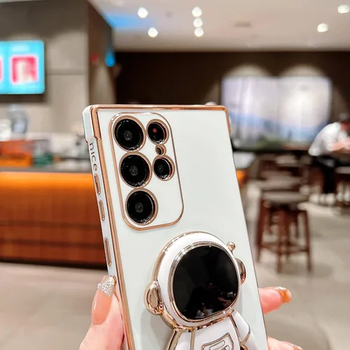 Vista 4 de Omio Funda para Samsung Galaxy S24 Plus con soporte oculto de astronauta, funda de lujo chapado en corazón con borde lateral, pequeño patrón de amor