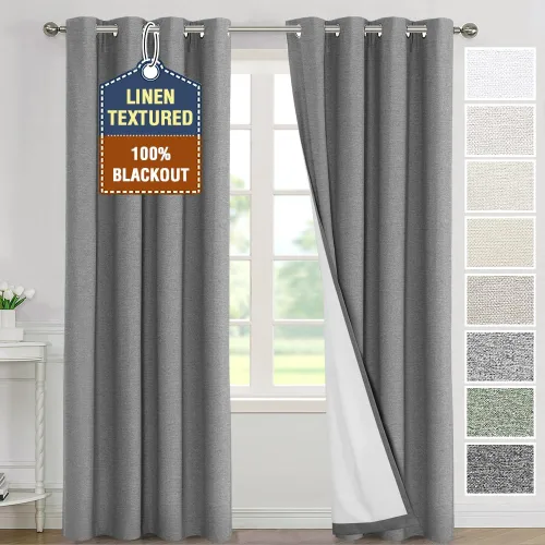 Vista 16 de H.VERSAILTEX Cortinas 100% de opacidad para dormitorio, con aislamiento térmico, cortinas texturizadas de lino con bloqueo de luz completa, cortinas