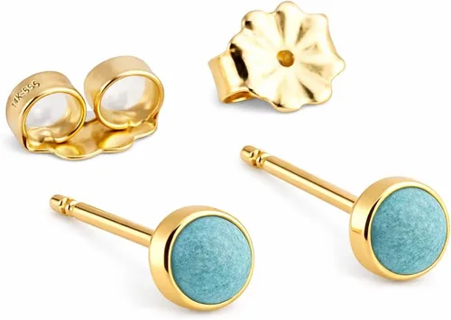 Vista 19 de Juego de aretes pequeños de oro con bisel, bola para cartílago, tragus, hélice, múltiples joyas hipoalergénicas de piedra natal para mujer