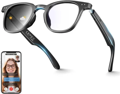 Vista 9 de Gafas de traducción AI unisex con más de 140 idiomas, lentes inteligentes Bluetooth con micrófono y altavoces integrados, interruptor de pasillo