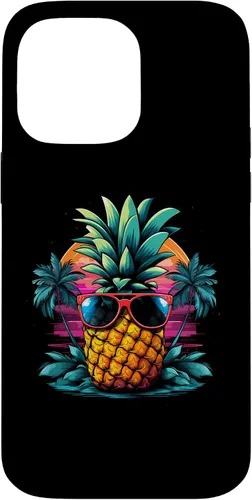 Vista 21 de iPhone 16 Vintage Pineapple With Sunglasses 70s 80s Vaporwave Hawaiian Case