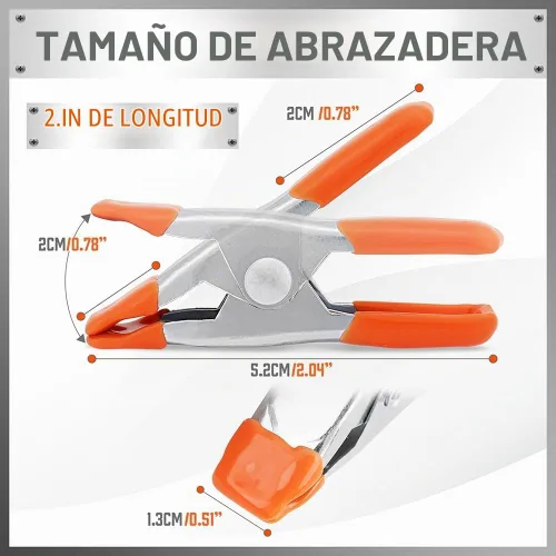 Vista 2 de HORUSDY Abrazadera de resorte pequeña de 10 piezas, 2 pulgadas, abrazaderas de resorte de metal, apertura de mandíbula de 3/4 pulgadas Naranja