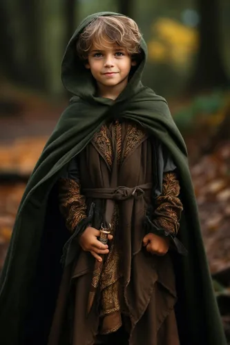 Vista 4 de HOMELEX Disfraz renacentista para niños Capa medieval con capucha para Halloween, guardabosques, mago, elfo, bata con capucha