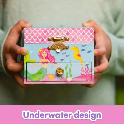 Vista 5 de Jewelkeeper Joyero musical de sirena para niña, diseño subacuático, cajón extraíble sobre las olas