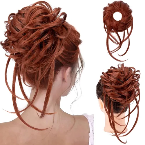 Vista 8 de HOOJIH Pieza de pelo desordenado de moño – Extensiones superlargas despeinadas, cola de caballo ondulada con banda elástica para mujeres y niñas