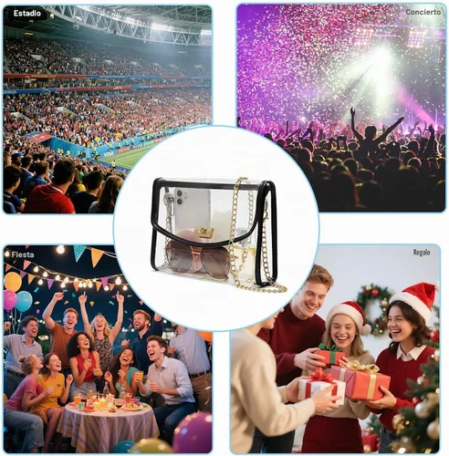 Vista 6 de YGR Bolsa transparente aprobada para estadios, bolsa cruzada transparente para eventos de estadio, conciertos, bolso transparente para mujer Negro