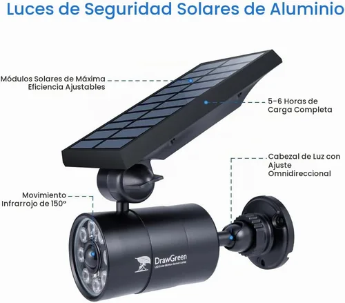 Vista 2 de Luz solar LED con sensor de movimiento de 1400 lúmenes de 5W (equivalente a 110W)DrawGreen luces solares para exterior, inalámbricas, luces
