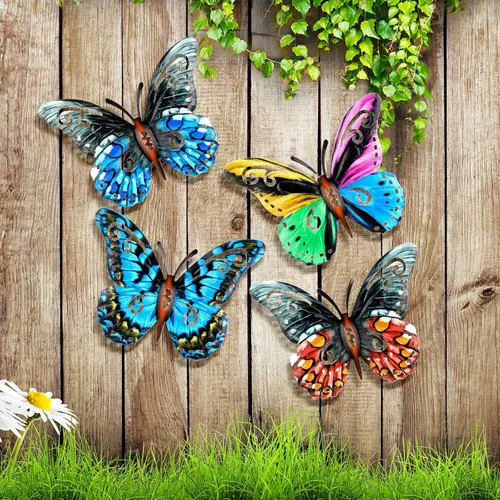 Vista 5 de Jetec 8 piezas de decoración de pared de mariposa de metal de 6.5 pulgadas, mariposas al aire libre, escultura de arte de pared, decoración colgante
