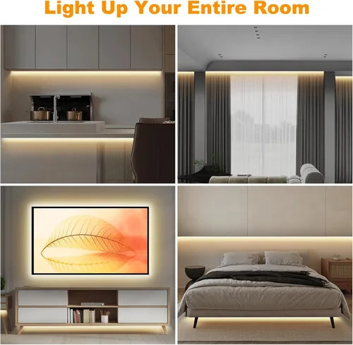 Vista 2 de Tatazone - Tira de luces LED inteligente COB de 2000K color naranja con aplicación y control remoto, 16.4 pies, tira de luz LED WiFi amarilla