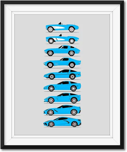Vista 10 de Idea Network Póster hecho a mano compatible con Chevy Corvette Generations (perfil lateral) impresión de Chevrolet (C1 C2 C3 C4 C5 C6 C7 C8) – Rojo