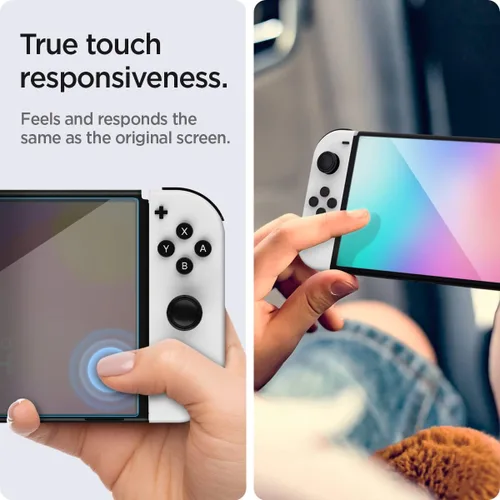 Vista 4 de Spigen Protector de pantalla de vidrio templado GlasTR EZ FIT diseñado para Nintendo Switch (modelo OLED) - Paquete de 2