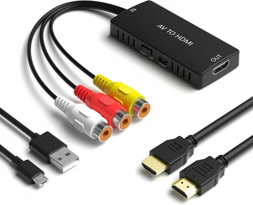 Vista 9 de Convertidor RCA macho a HDMI, adaptador compuesto CVBS AV a HDMI, interruptor de salida Full HD 720P/1080P para DVD, STB, VCR