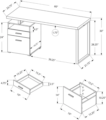 Vista 3 de Monarch escritorio para computadora de metal, Madera Gris topo oscuro