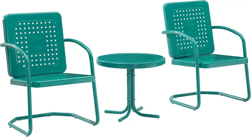 Vista 11 de Crosley Furniture Bates - Juego de 3 sillas y mesa auxiliar para exteriores de metal retro, juego de conversación para patio, color azul marino