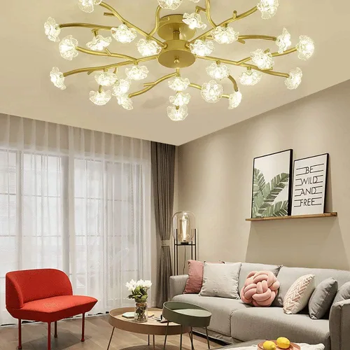 Vista 6 de Lámpara de araña de Cristal, moderna y sencilla, luz LED de techo, 10 Luces, para cocina, comedor, sala de Estar, Dorada, 18 Luces