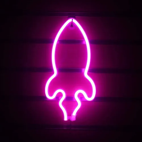 Vista 10 de Luces LED de neón, WONFAST Planet Rocket, letreros de neón acrílicos con pilas o USB, decoración de pared para habitación de niños, Navidad Azul