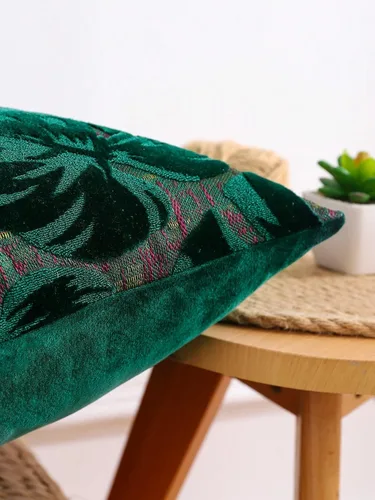 Vista 2 de 1 funda de almohada jacquard de hojas para el hogar, cama, habitación, sofá, decoración verde oscuro, 18 x 18 pulgadas