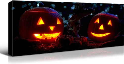 Vista 18 de Denozer - Decoración de pared de calabaza de Halloween, pósteres de regalo, decoración del hogar, arte de pared, imágenes en lienzo HD, estiradas