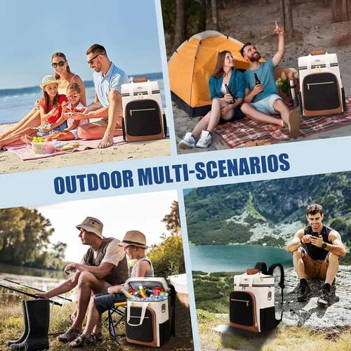 Vista 7 de Backpack Cooler Insulated Leakproof, Soft Cooler Backpack for Beach Beige - Negro - Marrón-01