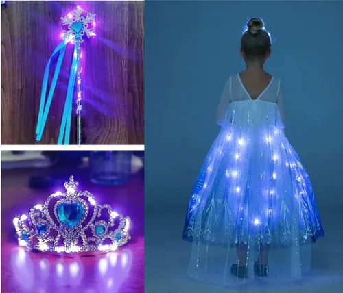 Vista 3 de LETSGLOW Disfraz de princesa para niñas, vestido iluminado para Halloween, carnaval, cosplay, fiesta de cumpleaños