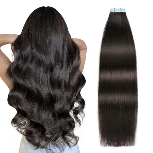 Vista 29 de SUYYA Extensiones de Cabello Humano Rizado Liso con Cinta, Color Negro Natural, Extensiones de Cabello con Cinta, Cabello Humano Rizado Liso, 12