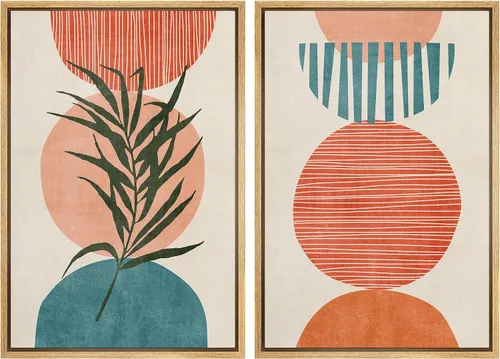 Vista 94 de IDEA4WALL Lienzo Enmarcado Impreso Arte de Pared Set Paisaje de Hojas de Palma de Selva de Mediados de Siglo Naturaleza Silvestre Ilustraciones Arte