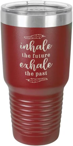 Vista 11 de INHALE EL FUTURO EXHALE EL PASTO Grabado 30 oz Vaso con paja y tapa superior deslizante de acero inoxidable taza de viaje de acero inoxidable 's
