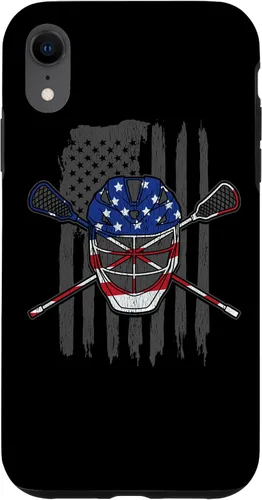 Vista 24 de iPhone 11 bandera estadounidense lacrosse Player Tee Lacrosse Portero caso