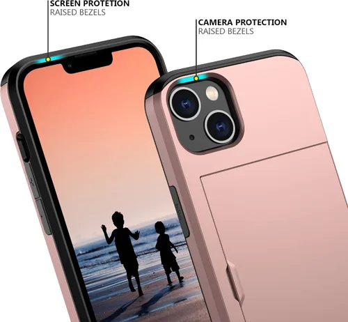 Vista 211 de Nvollnoe - Funda para iPhone 14 con tarjetero [tienda de 5 tarjetas] Negro - Almacenamiento más grande