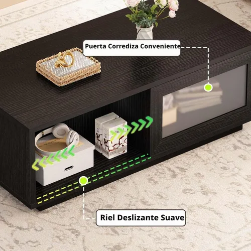 Vista 8 de HSH - Mesa auxiliar de roble negro de 47 pulgadas para sala de estar con almacenamiento